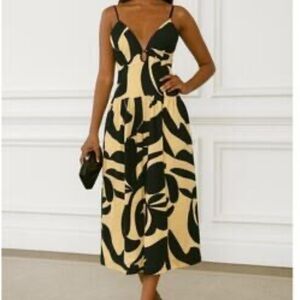 Elegant Black and Yellow Midi Dress